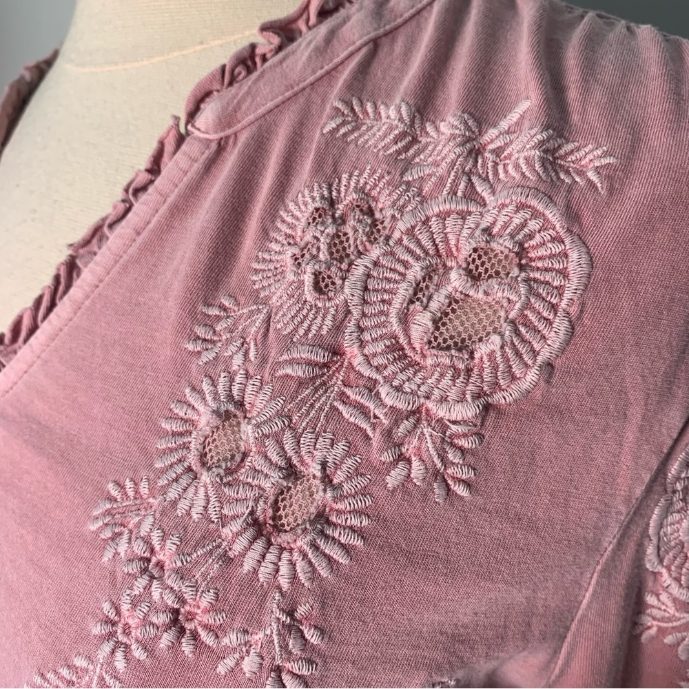 Soft Surrounfings Cotton pink Embroidery Long Sleeve Boho Size M - Picture 7 of 11